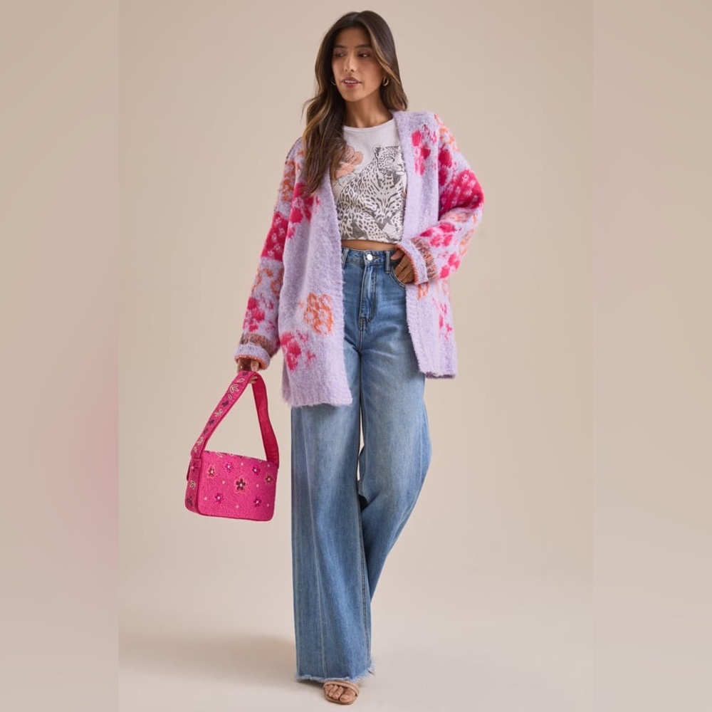 Altar’d State Lavender Casey Floral Open Cardigan - XS